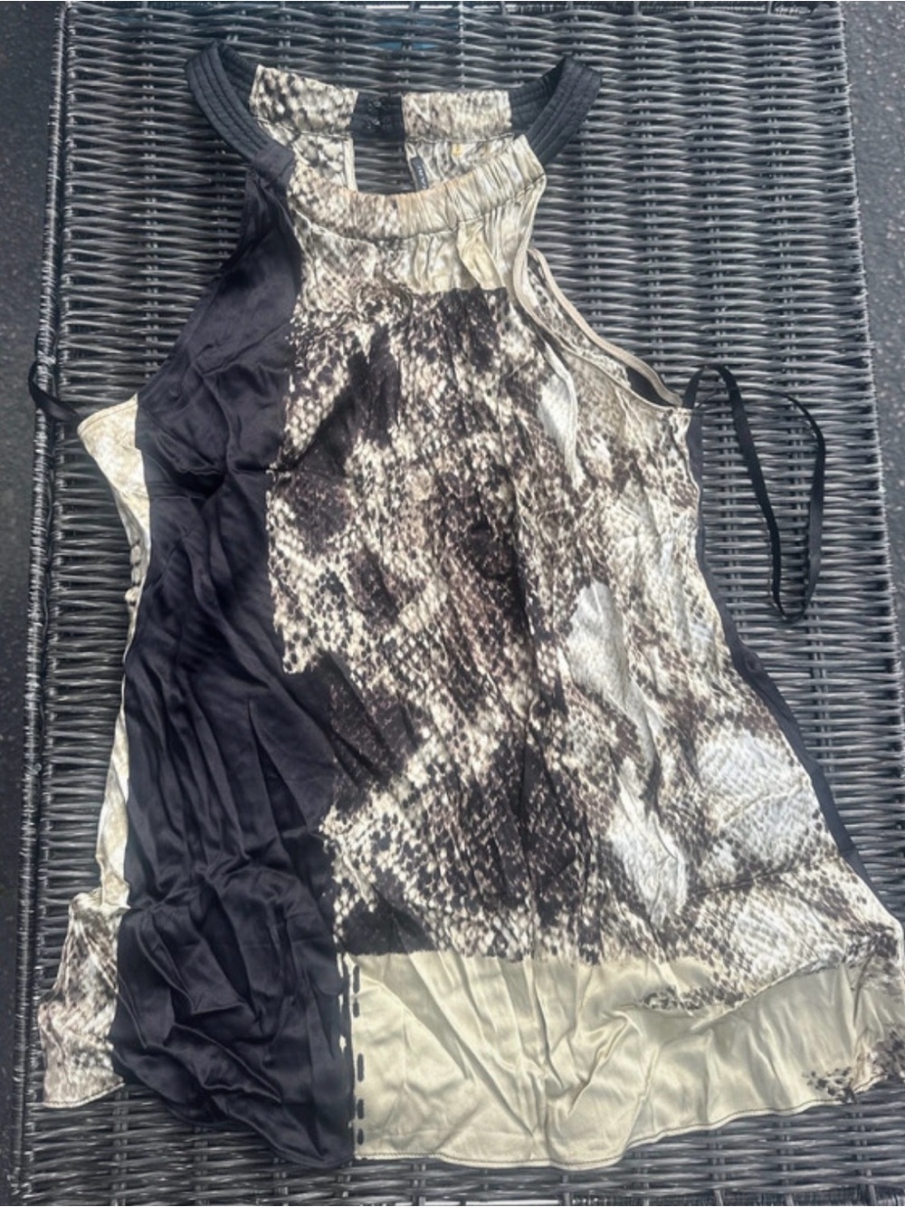 Elie Tahari Black and Cream Snake Print Halter Top blouse